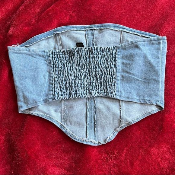 Strapless cropped denim corset - Picture 4 of 8